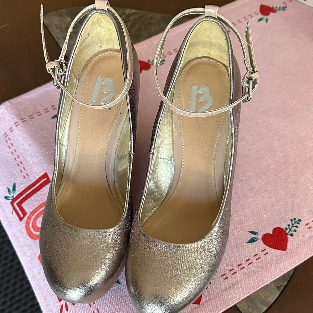 R2 Gold Women's Heels with Ankle Strap GOLDEN PINK